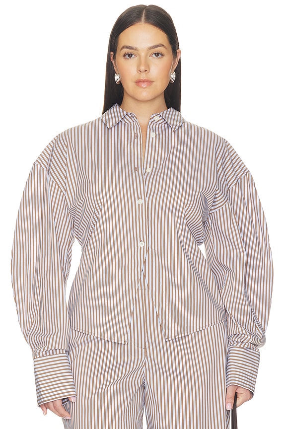 view 2 of 9 Freya Shirt in Brown & Blue Stripe