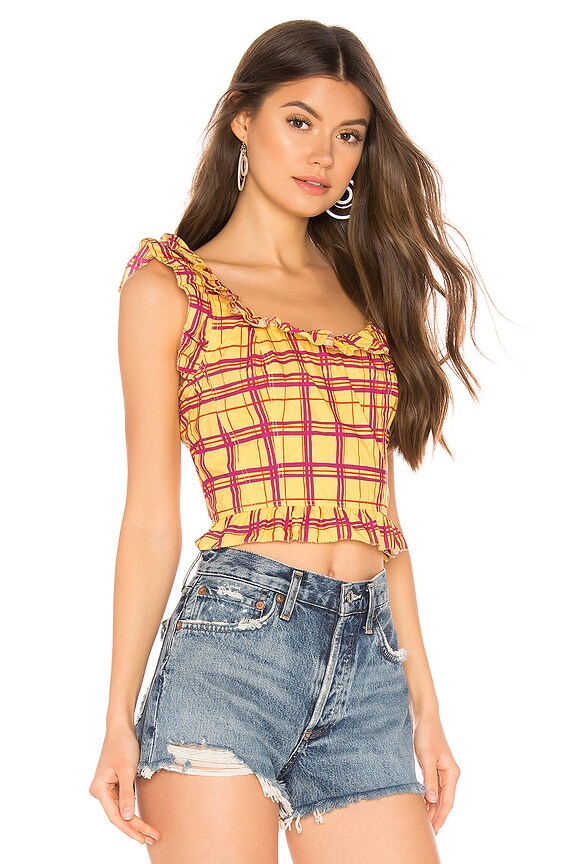 L'Academie The Laci Top in Yellow Plaid | REVOLVE