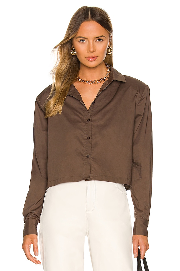 L'Academie The Tory Blouse in Chocolate Brown | REVOLVE