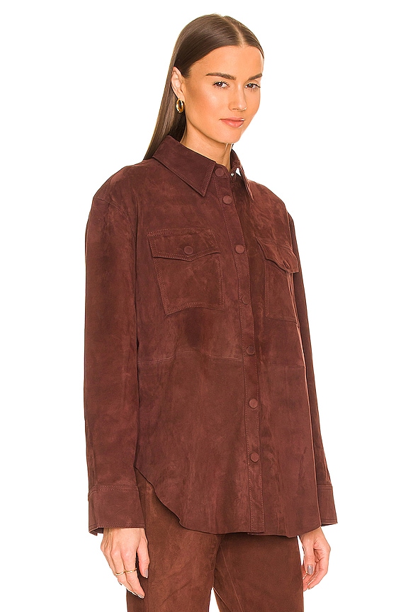 view 2 of 4 Suede Leather Shacket in Brown