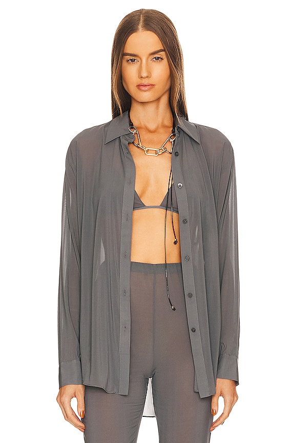 view 1 of 4 Sheer Buttondown Top in Smoke Grey