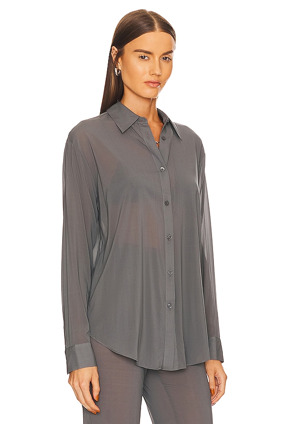 view 2 of 4 Sheer Buttondown Top in Smoke Grey