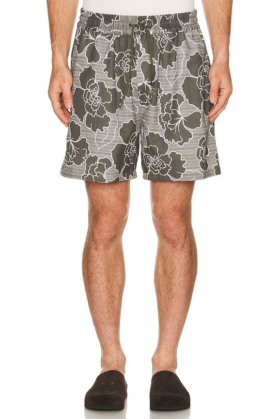view 1 of 4 Charlie Poppy All Over Print Shorts in Olive Night