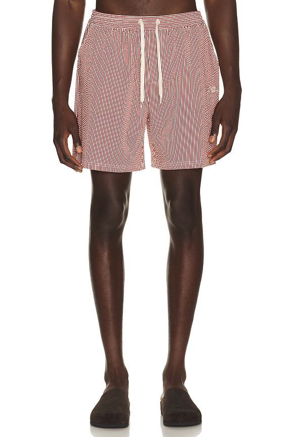 view 1 of 5 Stripe Seersucker Swim Shorts in Rhubarb Red