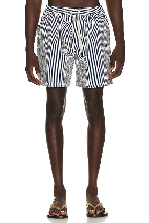 view 1 of 5 Stripe Seersucker Swim Shorts in Dark Denim Blue