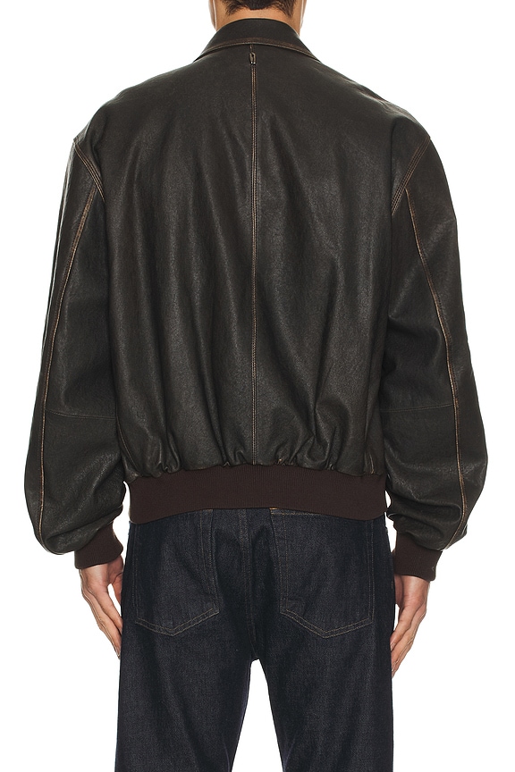 view 2 of 5 Distressed Leather Bomber Jacket in Brown