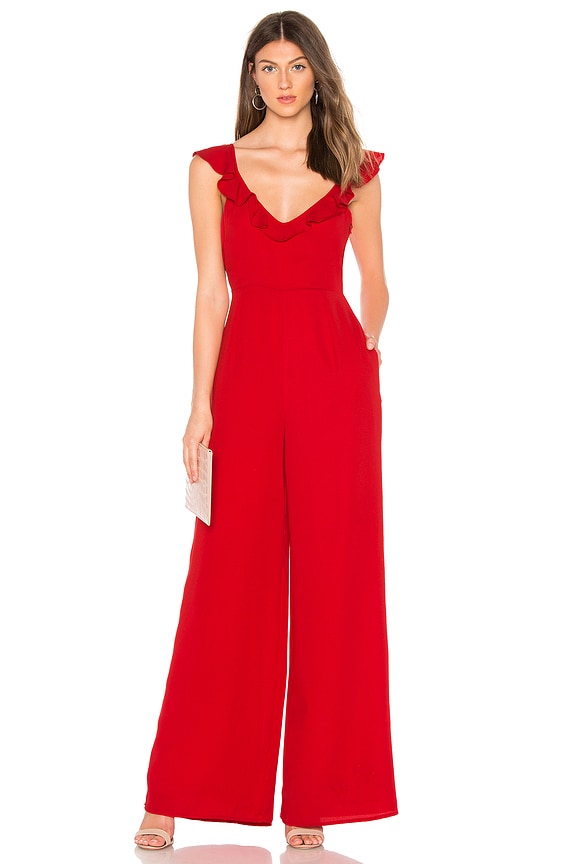 view 1 of 3 Poinsettia Ruffle Front Jumpsuit in Red