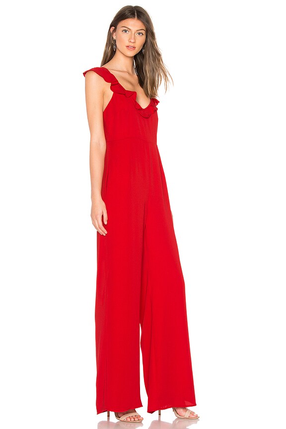 view 2 of 3 Poinsettia Ruffle Front Jumpsuit in Red