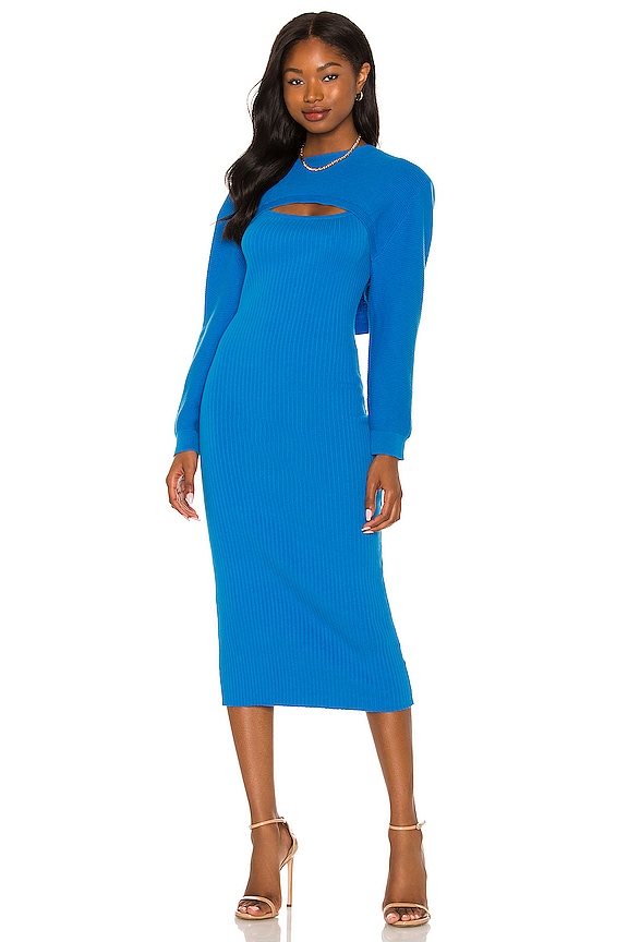 view 2 of 4 Eva Knit Ribbed Dress & Shrug Set in Blue