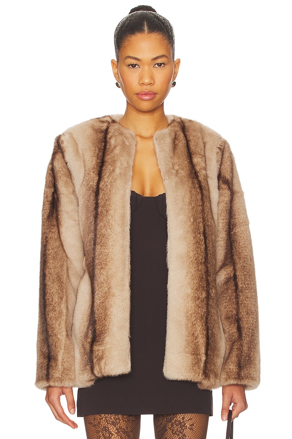 view 2 of 5 The City Faux Fur Jacket in Brown Multi