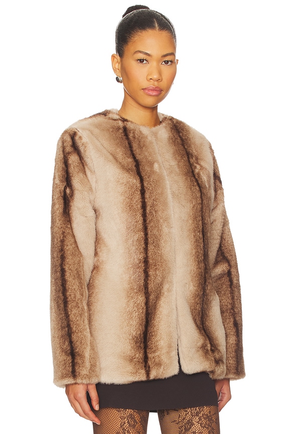 Line & Dot The City Faux Fur Jacket in Brown Multi | REVOLVE