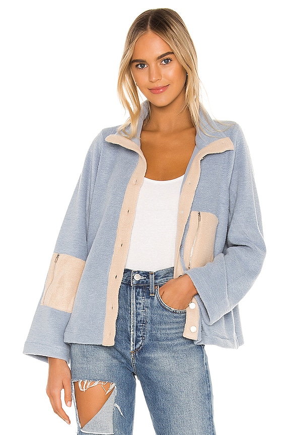 view 1 of 5 Calli Contrast Fleece Jacket in Dusty Blue