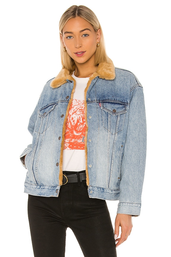 view 1 of 4 Oversized Reversible Fur Trucker in Hella Indigo