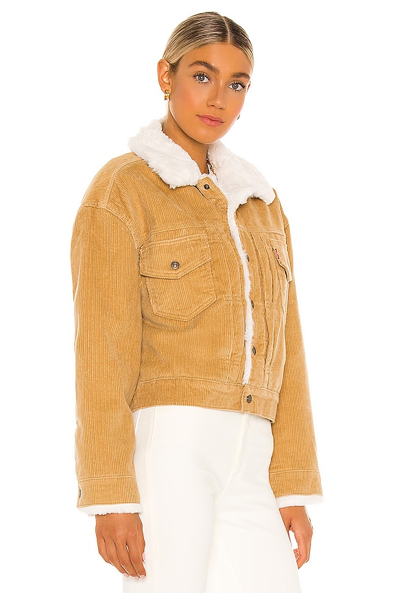 view 2 of 4 New Heritage Cord Faux Fur Trucker Jacket in Iced Coffee Warm 10