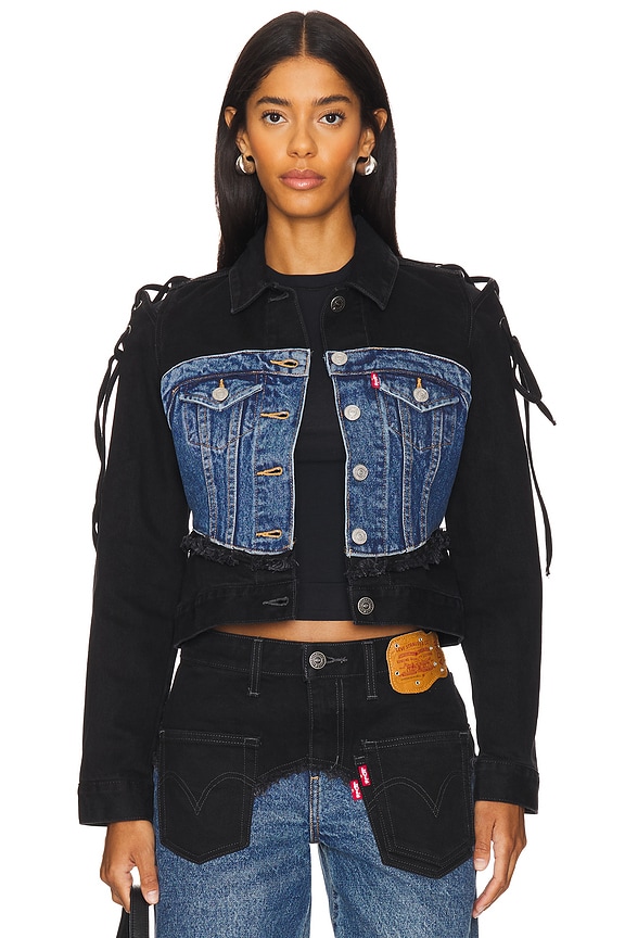 view 2 of 5 X Andersson Bell Half Trucker Jacket in Two Tone Denim in Indigo/black