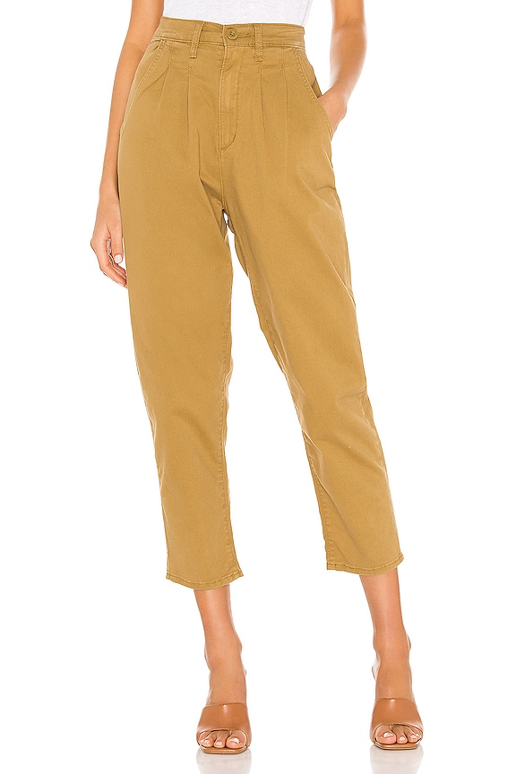 view 1 of 4 Pleated Balloon Leg in Dull Gold Fine Twill