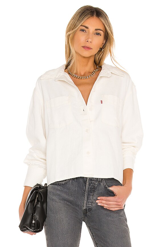 view 1 of 4 Zoey Pleat Utility Shirt in Ecru Crew