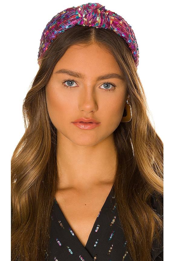 Lele Sadoughi Shimmer Confetti Knotted Headband in Magenta REVOLVE
