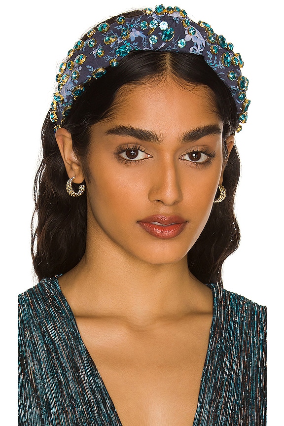 view 1 of 3 X LoveShackFancy Oval Crystal Knotted Headband in Blue Noir