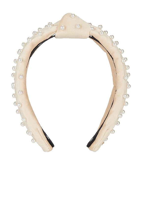 view 2 of 3 Slim Pearl Embellished Knotted Headband in Latte