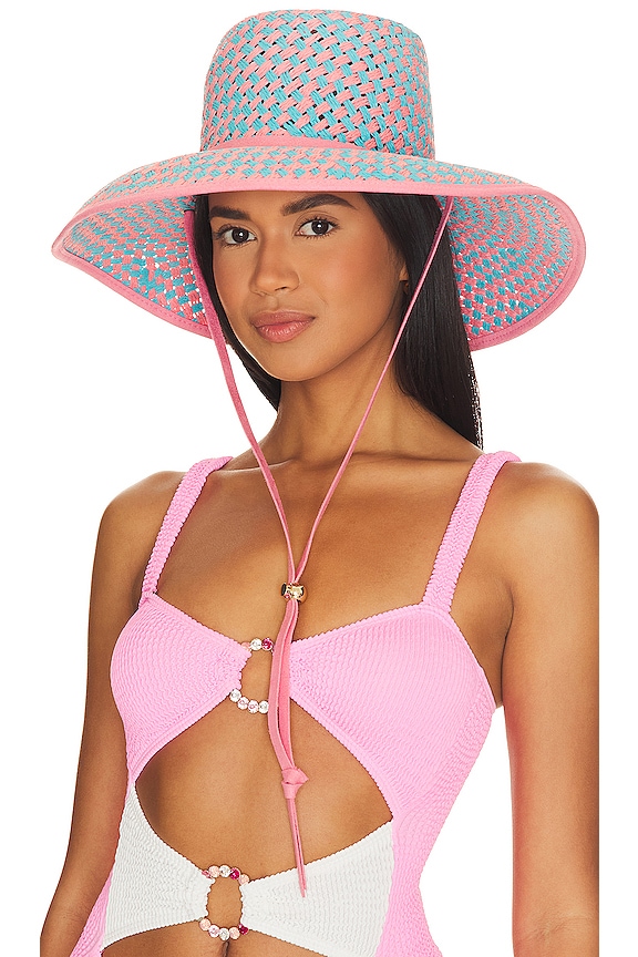 view 1 of 3 Brielle Straw Checkered Hat in Melon Breeze