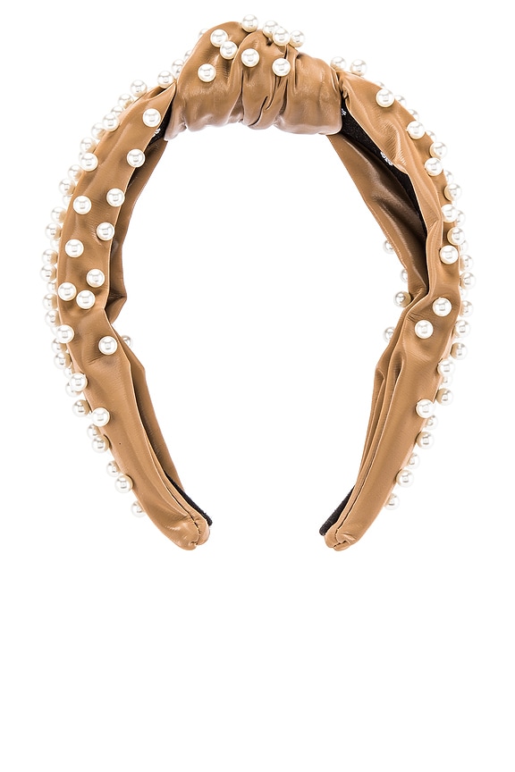view 2 of 3 Faux Leather Pearl Knotted Headband in Ginger Bread