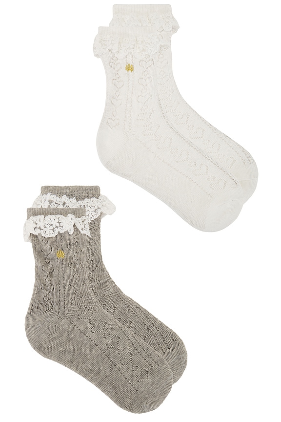 view 2 of 2 Set Of 2 Heather Socks in Grey & Ivory