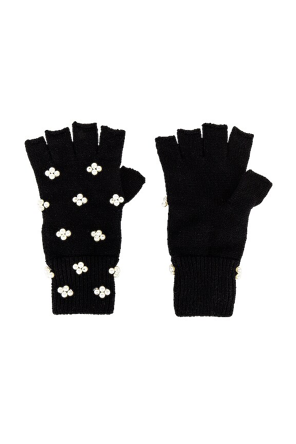view 1 of 2 Pearl Cluster Fingerless Knit Gloves in Jet