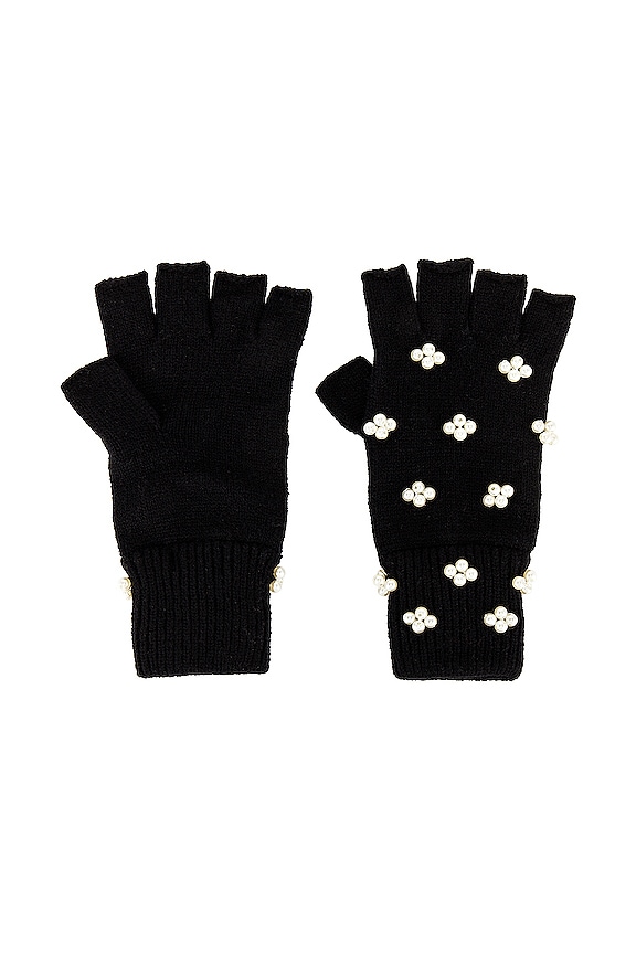 view 2 of 2 Pearl Cluster Fingerless Knit Gloves in Jet