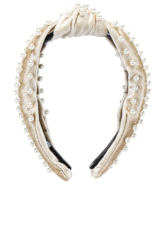 view 2 of 3 Velvet Pearl Knotted Headband in Ivory