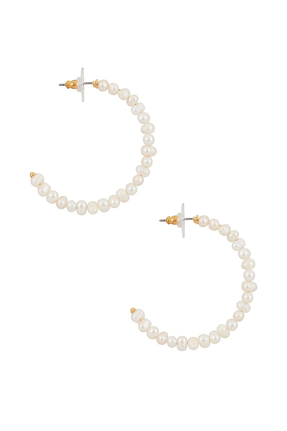 view 2 of 3 Freshwater Pearl Hoops in Pearl