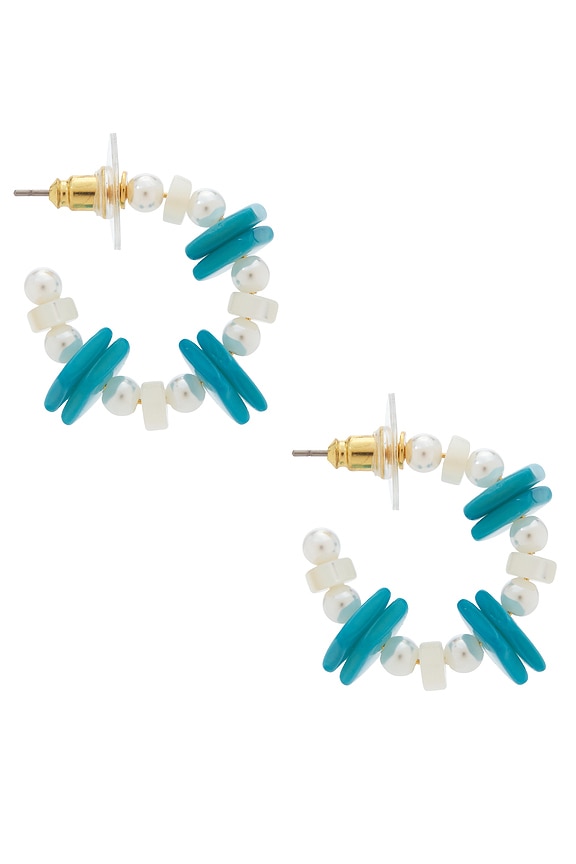 view 2 of 3 Beach Club Hoop Earrings in Turq Pearl