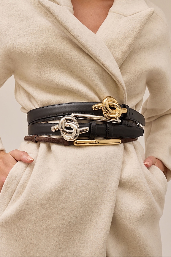 view 2 of 2 Glossy Bar Skinny Suede Belt in Chocolate