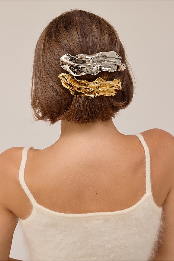 view 2 of 2 Glossy Draped Barrette in Rhodium