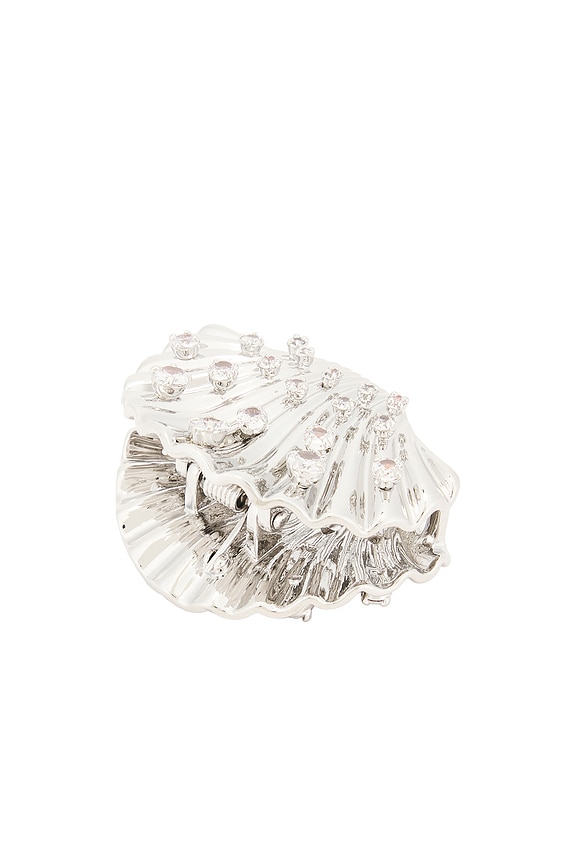 view 2 of 2 Crystal Mini Shell Claw Clip in Rhodium