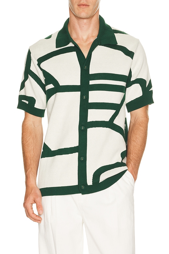view 1 of 5 Lay Up Knitted Polo in Green & White