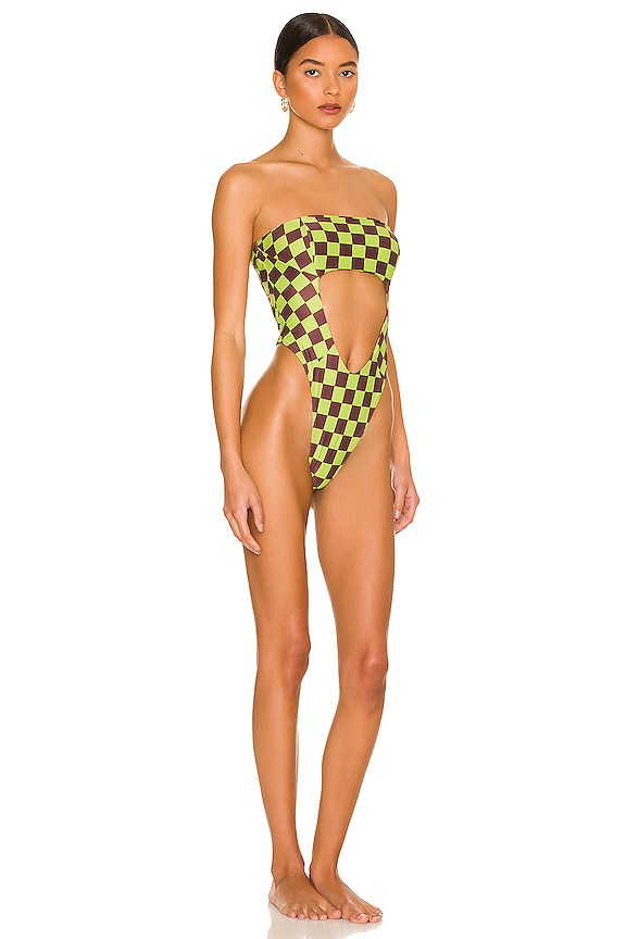 view 2 of 3 The Jax One Piece in Green & Brown Check