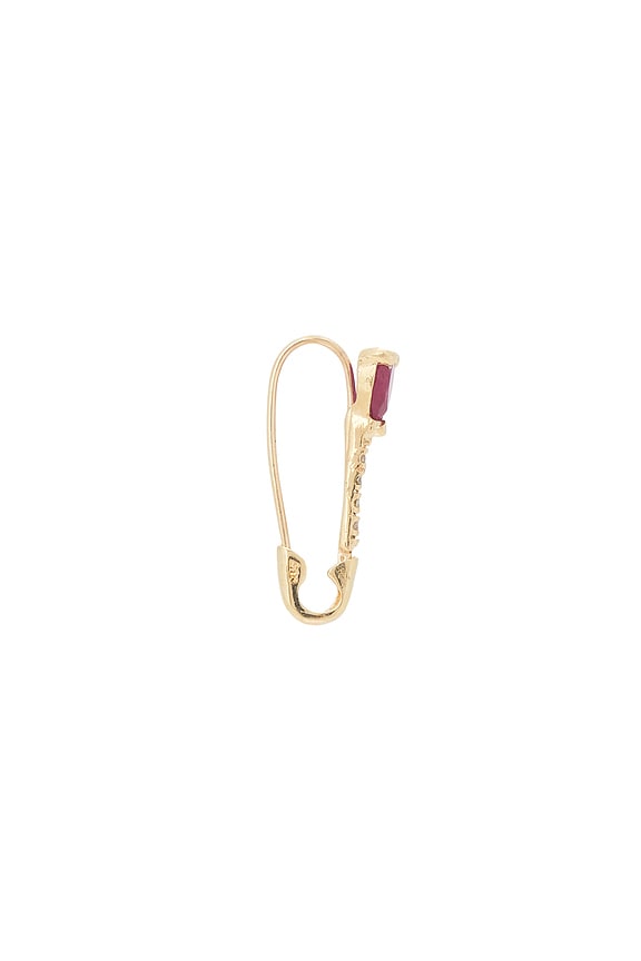 view 2 of 3 Mini Gemstone Diamond Safety Pin Single Earring in 14k Yellow Gold