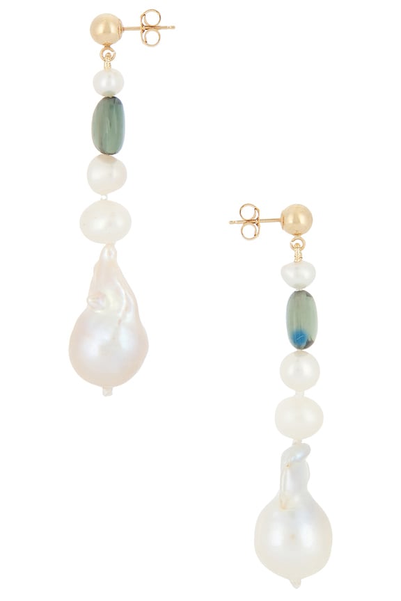 view 2 of 3 PENDIENTES POET in 14k Yellow Gold, Tourmaline Beads, & Freshwater Pearls