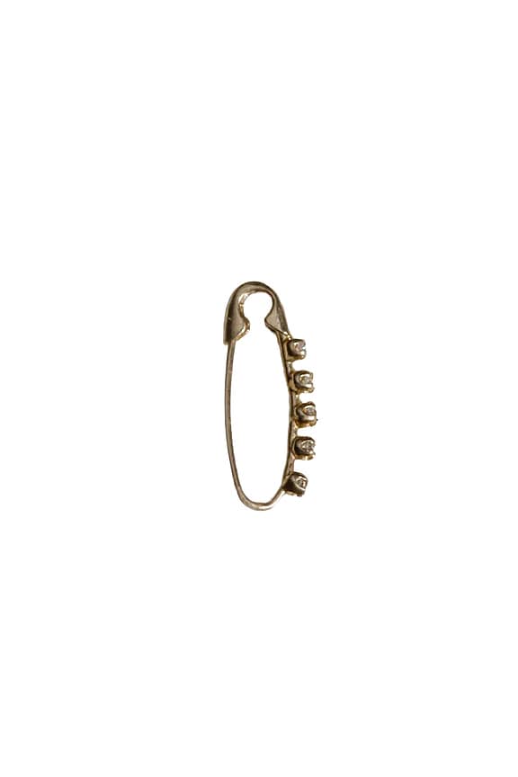 view 2 of 2 Mini Diamond Prong Safety Pin Single Earring in 14k Yellow Gold & Natural Diamonds