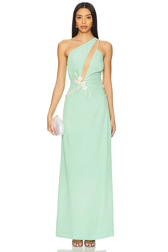 view 2 of 5 Calypso Front Cutout Gown in Solid Green