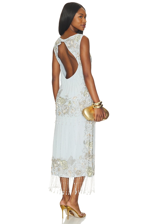Aquamarine Frosted Bloom Midi Dress