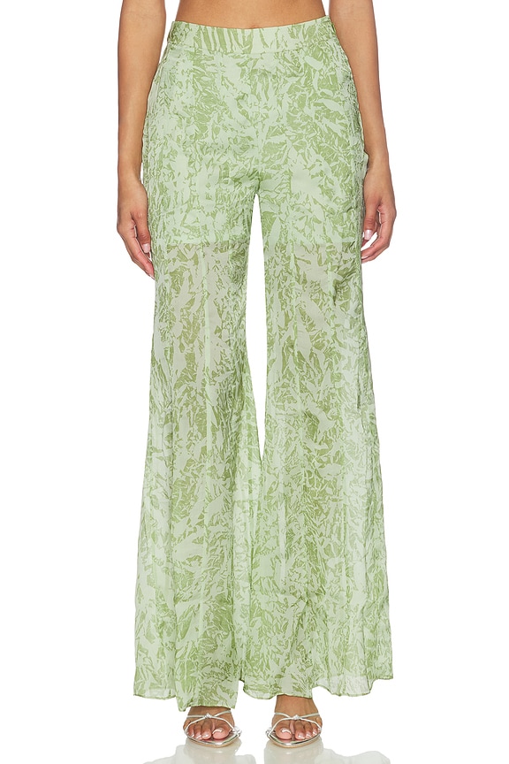 view 1 of 6 Mistleaf Ruffle Printed Pant in Green