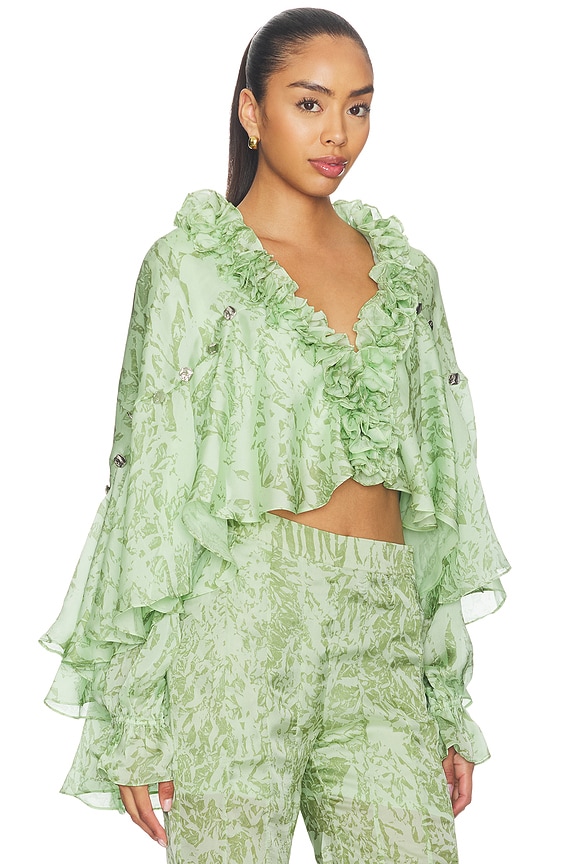 view 2 of 4 Mistleaf Ruffle Printed Top in Green