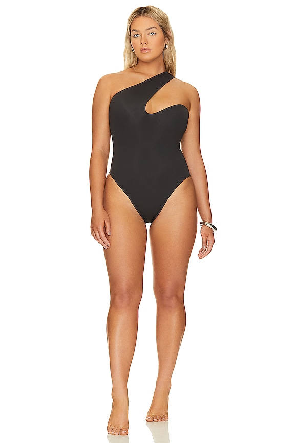 view 2 of 8 Antibes One Shoulder One Piece in Black