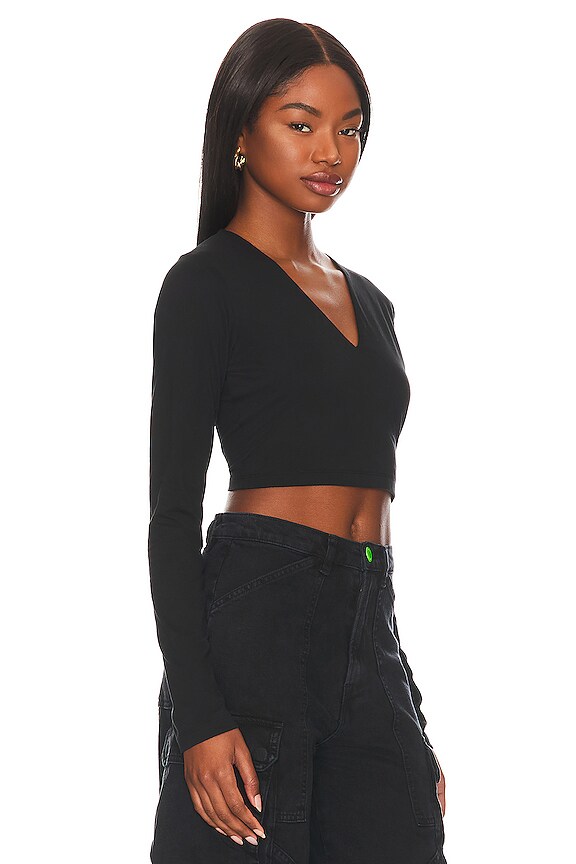 view 2 of 4 Longsleeve V-neck Cropped Tee in Black