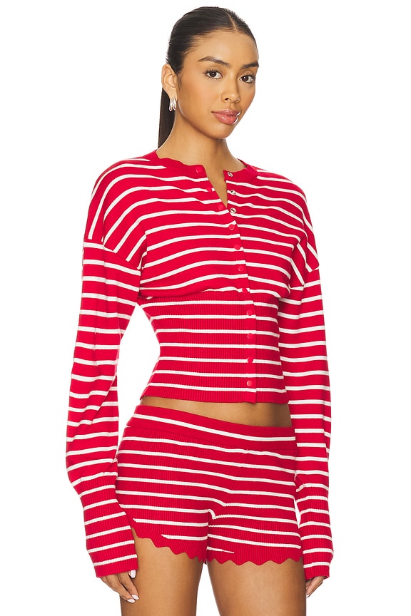 view 2 of 5 Head in The Clouds Cardigan in Crimson Stripe