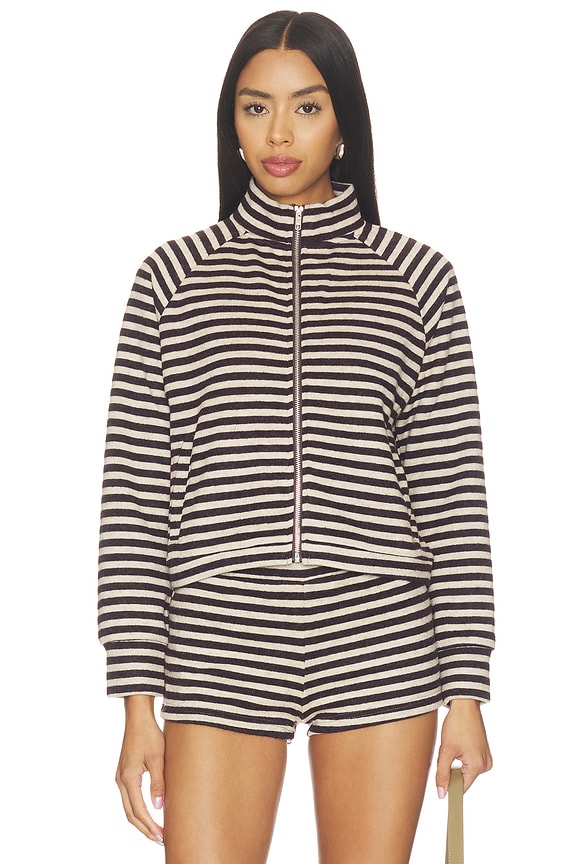 view 1 of 6 Bloom Knit Jacket in Beige Chocolate Stripe