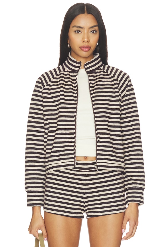 view 2 of 6 Bloom Knit Jacket in Beige Chocolate Stripe