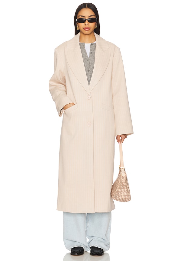 view 2 of 5 Olsen Coat in Beige Pinstripe
